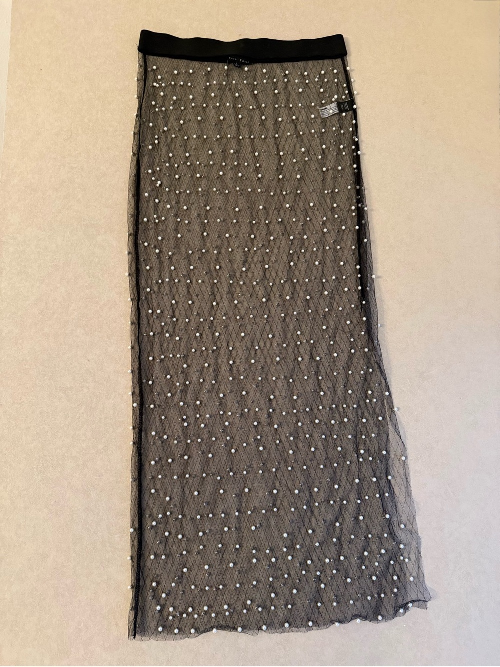Haute Monde Pearl Embellished Sheer Overlay Layering Mesh Maxi Skirt Black Y2K L - Picture 5 of 16